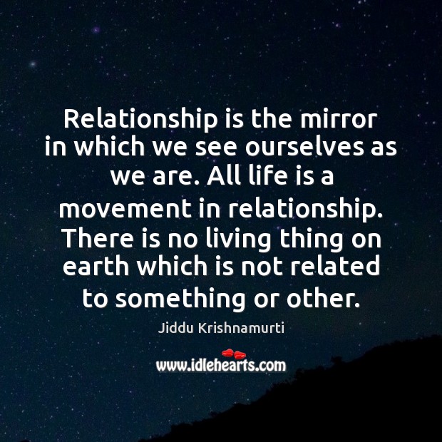 Relationship is the mirror in which we see ourselves as we are. Jiddu Krishnamurti Picture Quote