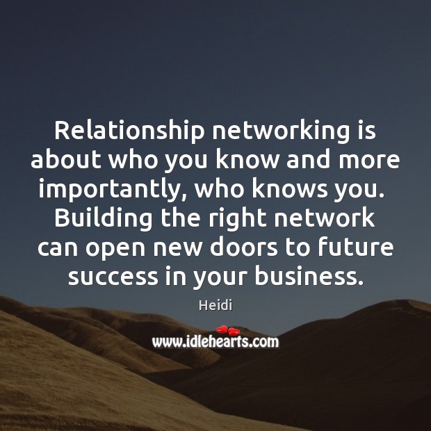 Relationship networking is about who you know and more importantly, who knows Heidi Picture Quote