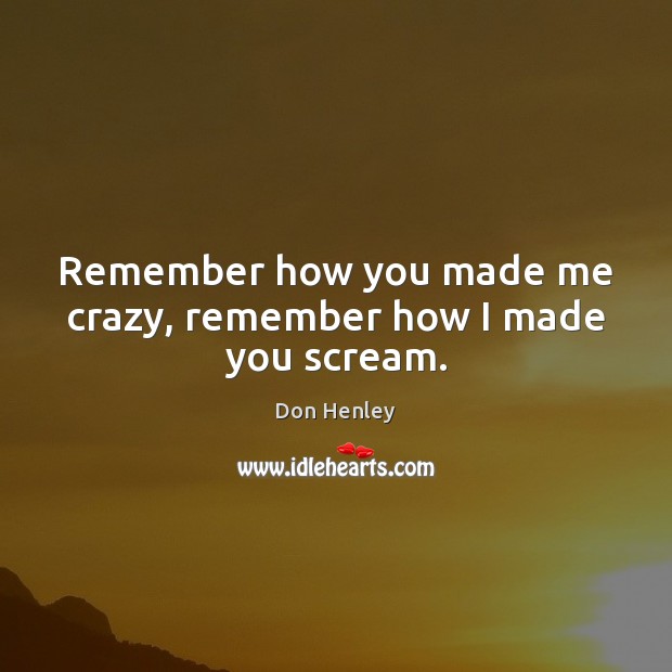 Remember how you made me crazy, remember how I made you scream. Don Henley Picture Quote