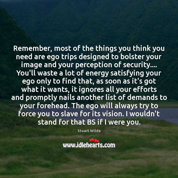Remember, most of the things you think you need are ego trips Image