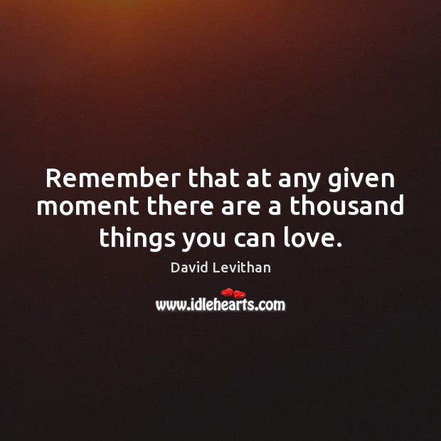Remember that at any given moment there are a thousand things you can love. David Levithan Picture Quote