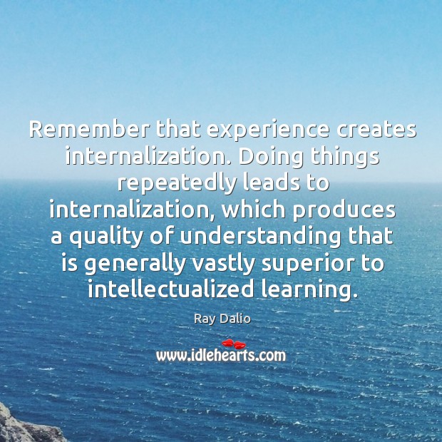 Remember that experience creates internalization. Doing things repeatedly leads to internalization, which Image