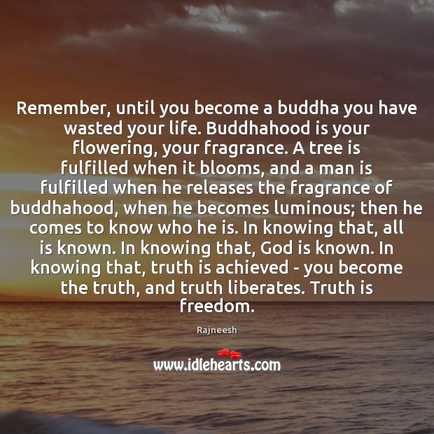 Remember, until you become a buddha you have wasted your life. Buddhahood Rajneesh Picture Quote
