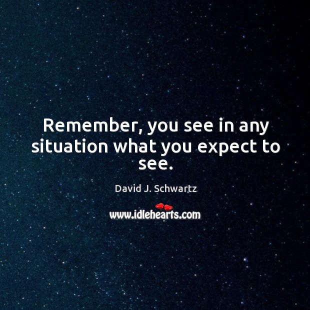 Remember, you see in any situation what you expect to see. David J. Schwartz Picture Quote