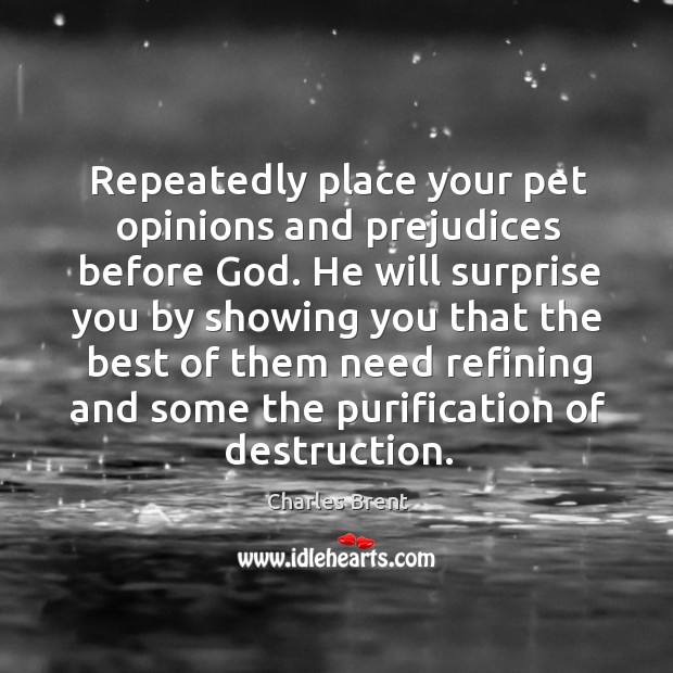 Repeatedly place your pet opinions and prejudices before God. He will surprise Charles Brent Picture Quote