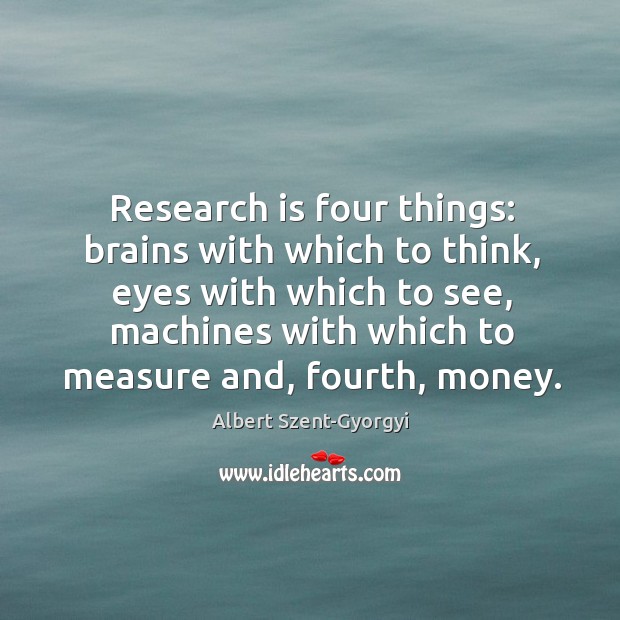 Research is four things: brains with which to think, eyes with which to see Image