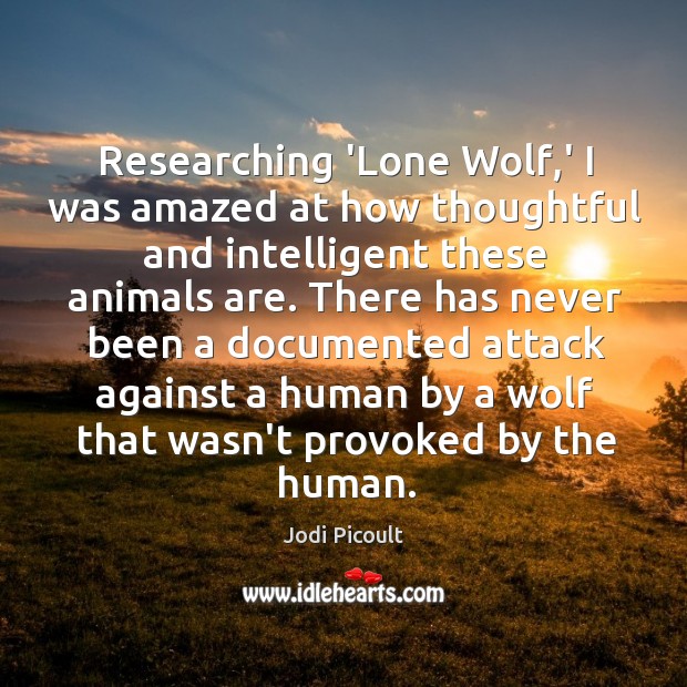 Researching ‘Lone Wolf,’ I was amazed at how thoughtful and intelligent Jodi Picoult Picture Quote