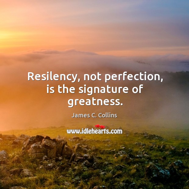 Resilency, not perfection, is the signature of greatness. James C. Collins Picture Quote