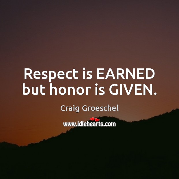 Respect is EARNED but honor is GIVEN. Craig Groeschel Picture Quote