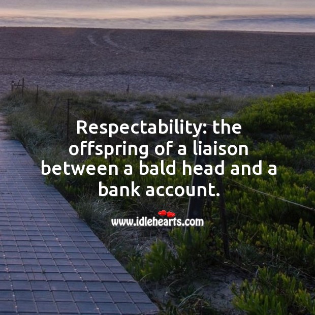 Respectability: the offspring of a liaison between a bald head and a bank account. Image