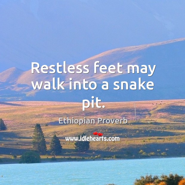 Restless feet may walk into a snake pit. Ethiopian Proverbs Image
