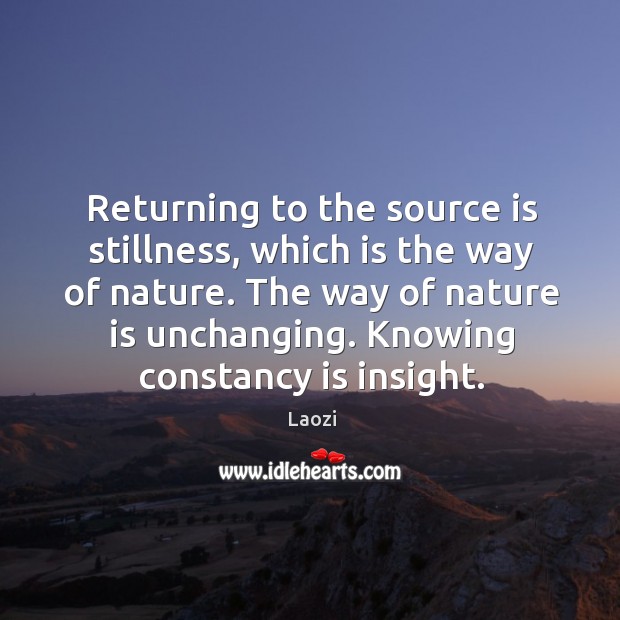 Returning to the source is stillness, which is the way of nature. Laozi Picture Quote