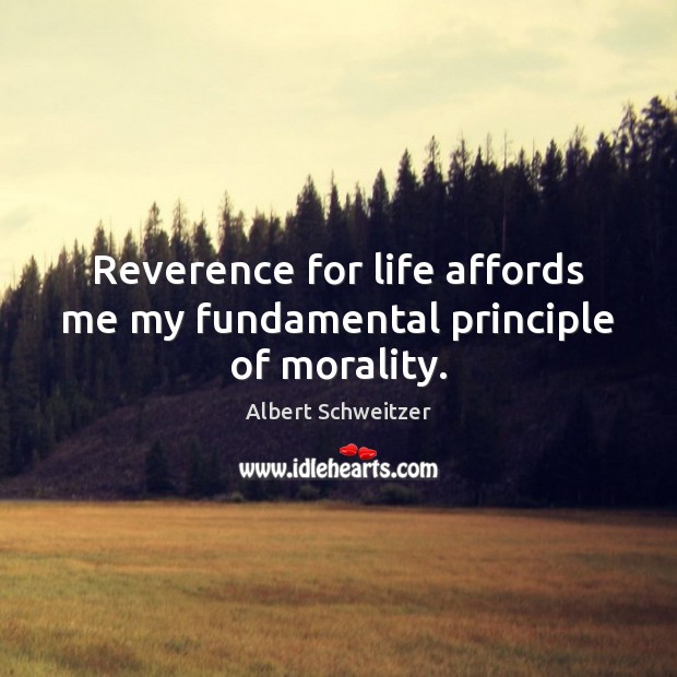 Reverence for life affords me my fundamental principle of morality. Albert Schweitzer Picture Quote