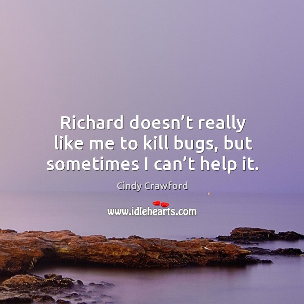 Richard doesn’t really like me to kill bugs, but sometimes I can’t help it. Cindy Crawford Picture Quote