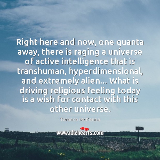 Right here and now, one quanta away, there is raging a universe Driving Quotes Image