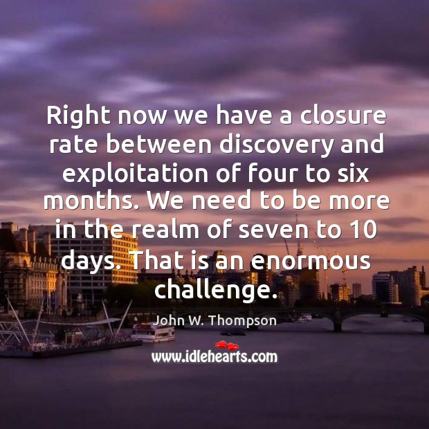 Right now we have a closure rate between discovery and exploitation of four to six months. John W. Thompson Picture Quote