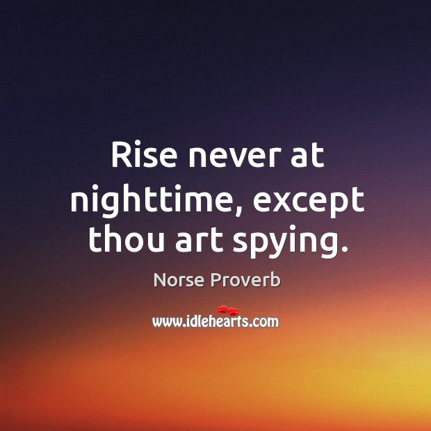 Rise never at nighttime, except thou art spying. Norse Proverbs Image