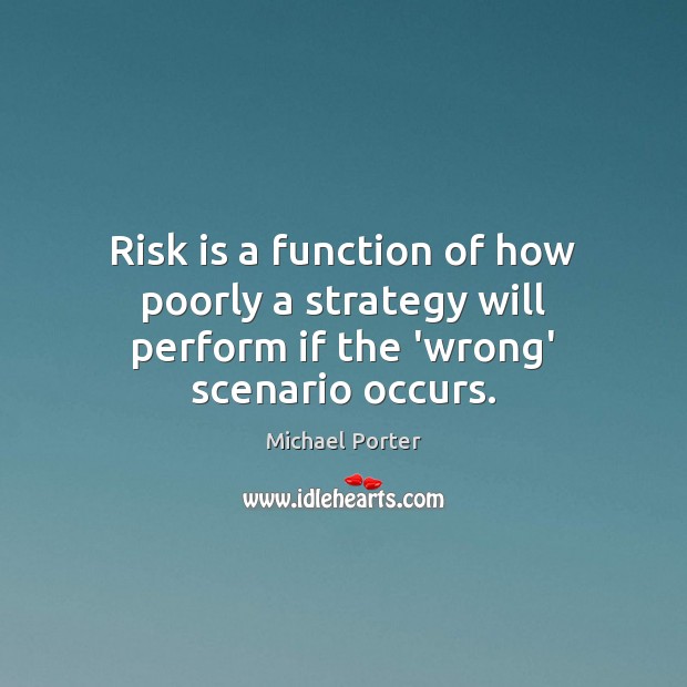 Risk is a function of how poorly a strategy will perform if the ‘wrong’ scenario occurs. Michael Porter Picture Quote
