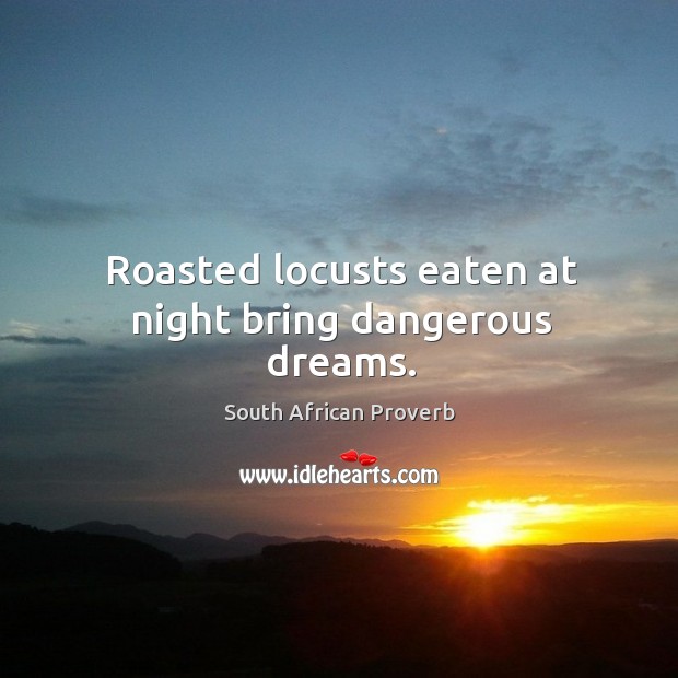 Roasted locusts eaten at night bring dangerous dreams. South African Proverbs Image