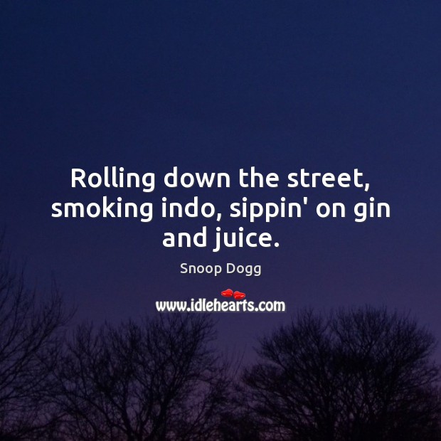 Rolling down the street, smoking indo, sippin’ on gin and juice. Snoop Dogg Picture Quote