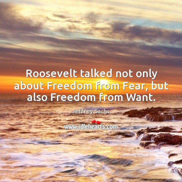 Roosevelt talked not only about freedom from fear, but also freedom from want. Jeffrey Sachs Picture Quote