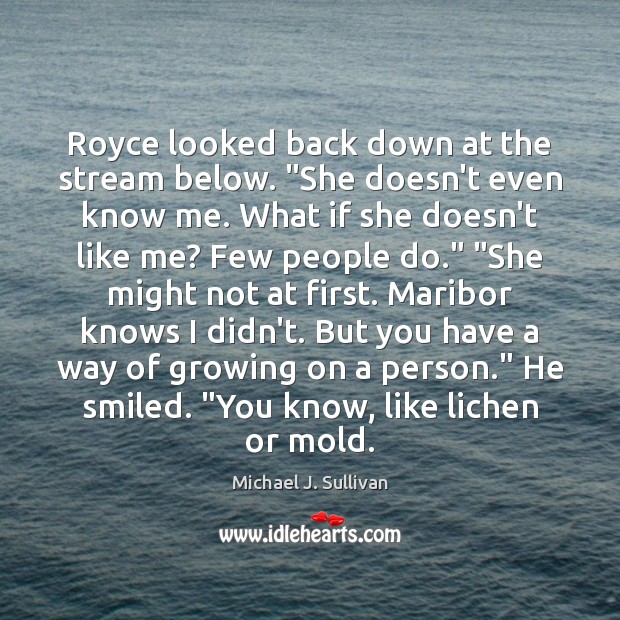 Royce looked back down at the stream below. “She doesn’t even know Michael J. Sullivan Picture Quote