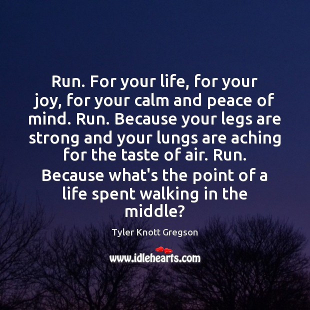 Run. For your life, for your joy, for your calm and peace Tyler Knott Gregson Picture Quote