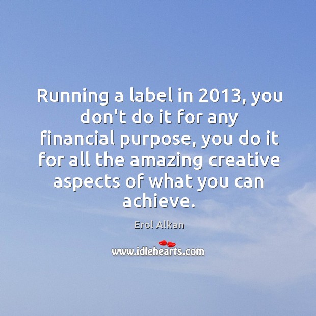 Running a label in 2013, you don’t do it for any financial purpose, Erol Alkan Picture Quote
