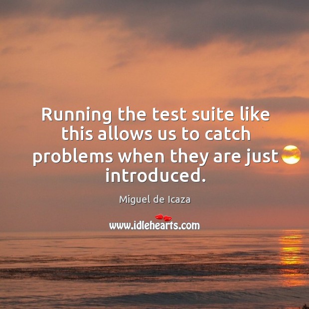 Running the test suite like this allows us to catch problems when they are just introduced. Miguel de Icaza Picture Quote