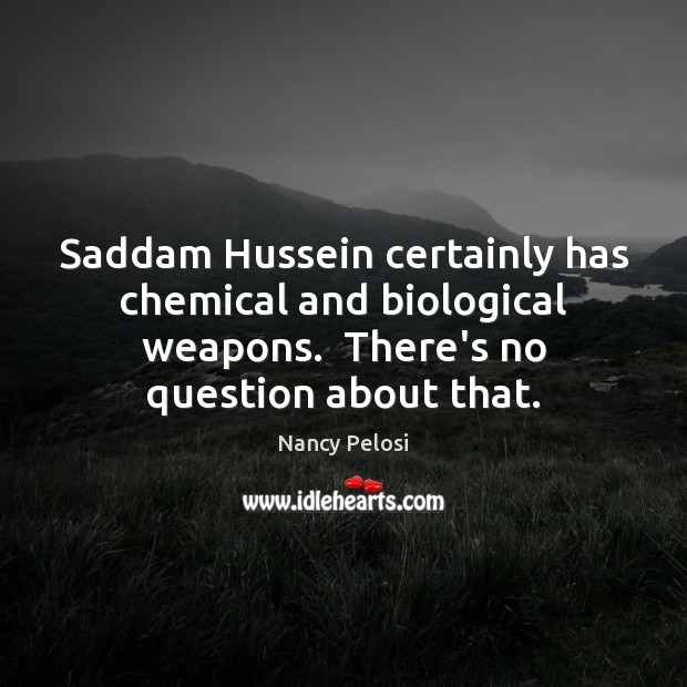 Saddam Hussein certainly has chemical and biological weapons.  There’s no question about Nancy Pelosi Picture Quote