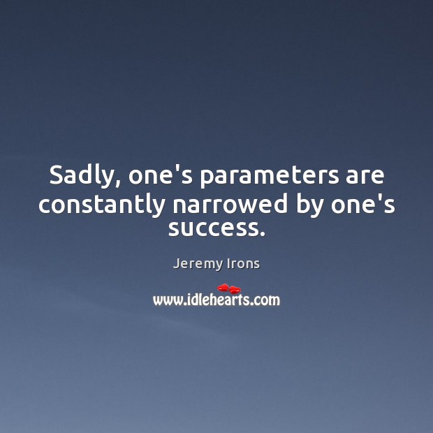 Sadly, one’s parameters are constantly narrowed by one’s success. Jeremy Irons Picture Quote