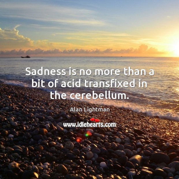 Sadness is no more than a bit of acid transfixed in the cerebellum. Alan Lightman Picture Quote