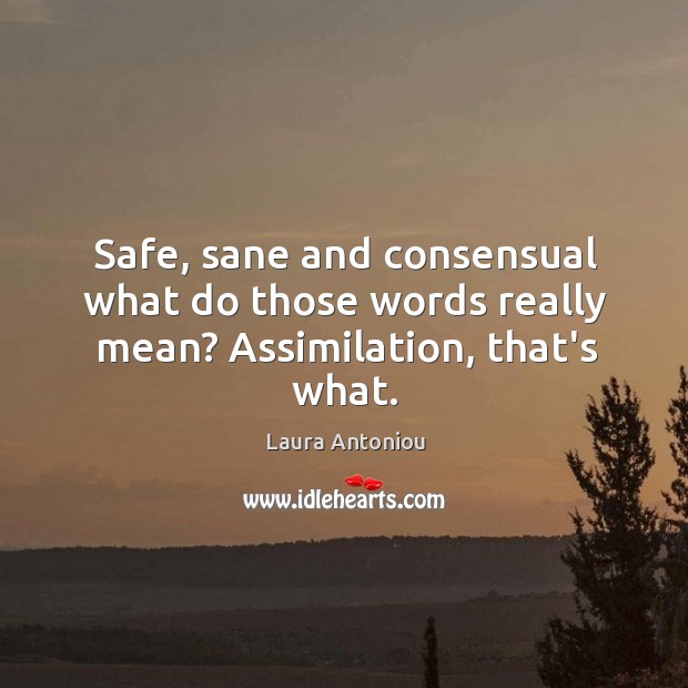 Safe, sane and consensual what do those words really mean? Assimilation, that’s what. Laura Antoniou Picture Quote