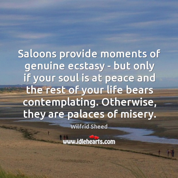Saloons provide moments of genuine ecstasy – but only if your soul Wilfrid Sheed Picture Quote