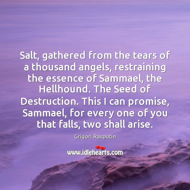 Salt, gathered from the tears of a thousand angels, restraining the essence Promise Quotes Image