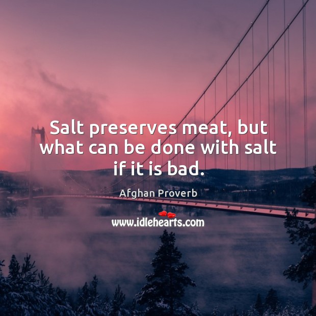 Salt preserves meat, but what can be done with salt if it is bad. Afghan Proverbs Image