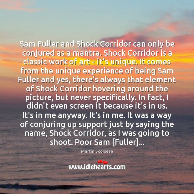 Sam Fuller and Shock Corridor can only be conjured as a mantra. Martin Scorsese Picture Quote
