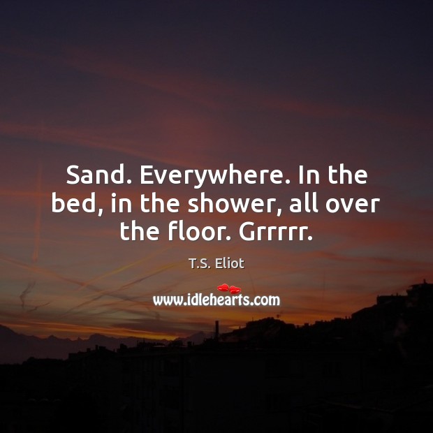Sand. Everywhere. In the bed, in the shower, all over the floor. Grrrrr. T.S. Eliot Picture Quote
