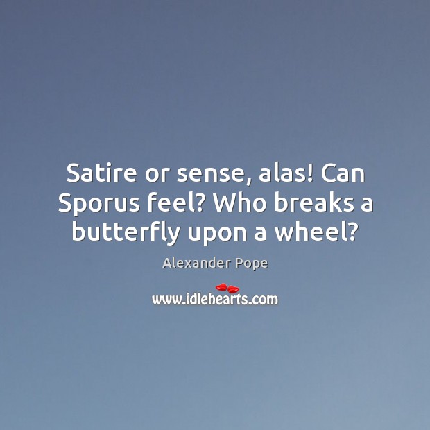 Satire or sense, alas! Can Sporus feel? Who breaks a butterfly upon a wheel? Alexander Pope Picture Quote