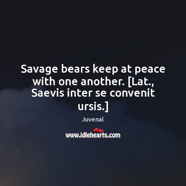Savage bears keep at peace with one another. [Lat., Saevis inter se convenit ursis.] Juvenal Picture Quote