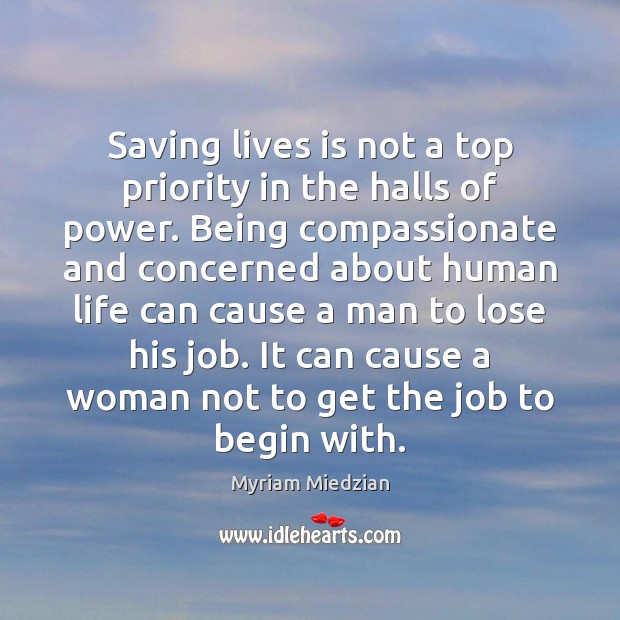 Saving lives is not a top priority in the halls of power. Myriam Miedzian Picture Quote
