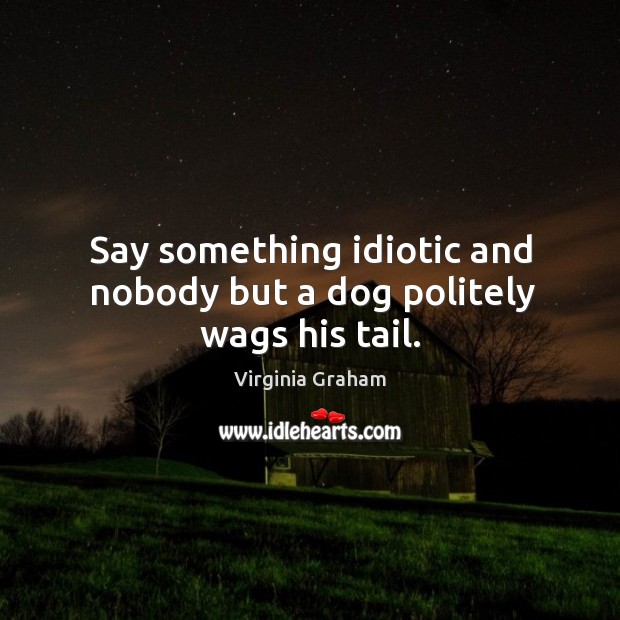 Say something idiotic and nobody but a dog politely wags his tail. Virginia Graham Picture Quote
