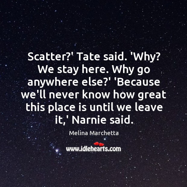 Scatter?’ Tate said. ‘Why? We stay here. Why go anywhere else? Image