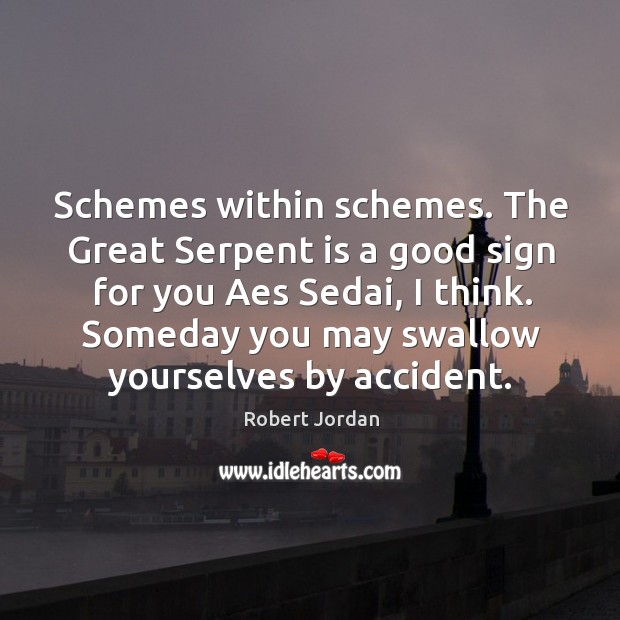 Schemes within schemes. The Great Serpent is a good sign for you Robert Jordan Picture Quote