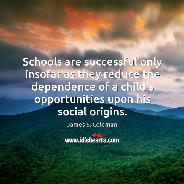 Schools are successful only insofar as they reduce the dependence of a James S. Coleman Picture Quote