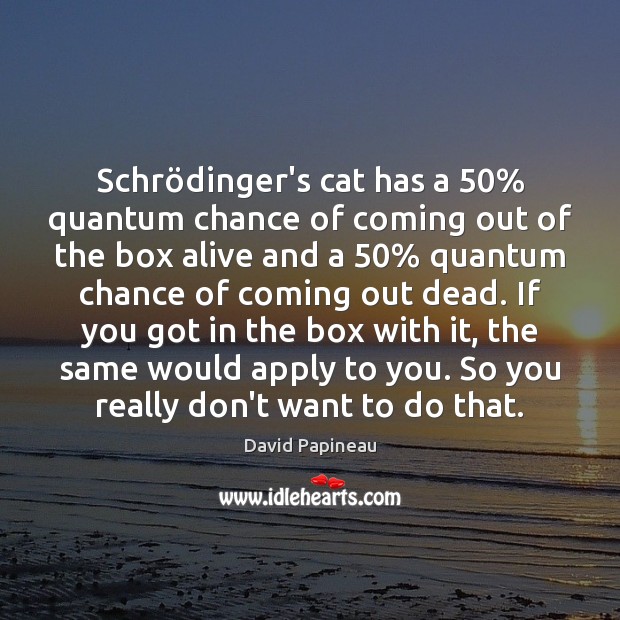 Schrödinger’s cat has a 50% quantum chance of coming out of the David Papineau Picture Quote