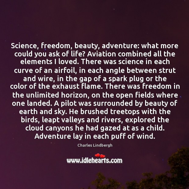 Science, freedom, beauty, adventure: what more could you ask of life? Aviation Charles Lindbergh Picture Quote