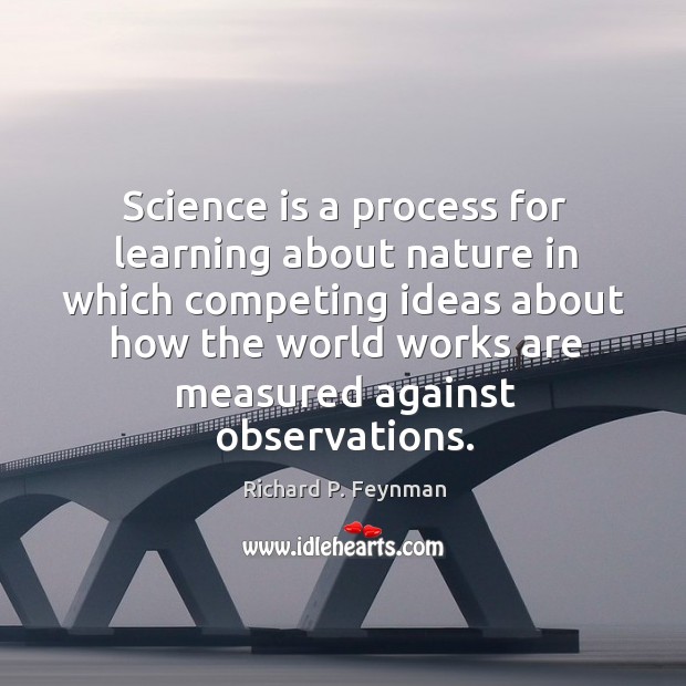 Science is a process for learning about nature in which competing ideas Richard P. Feynman Picture Quote