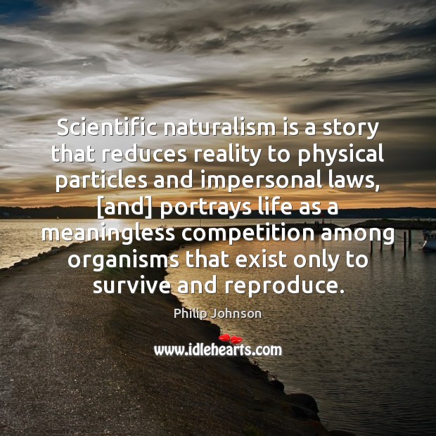 Scientific naturalism is a story that reduces reality to physical particles and Philip Johnson Picture Quote