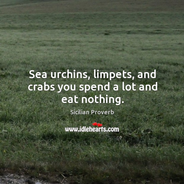 Sea urchins, limpets, and crabs you spend a lot and eat nothing. Sicilian Proverbs Image